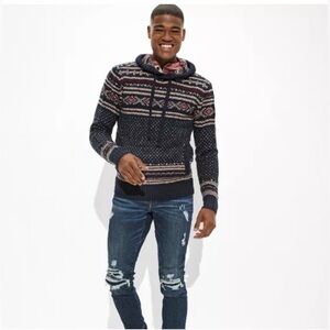 American Eagle Fair Isle‎ Birdseye Hoodie Sweater Men's Large